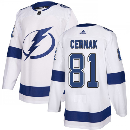 Adidas Tampa Bay Lightning #81 Erik Cernak White Road Authentic Youth Stitched NHL Jersey